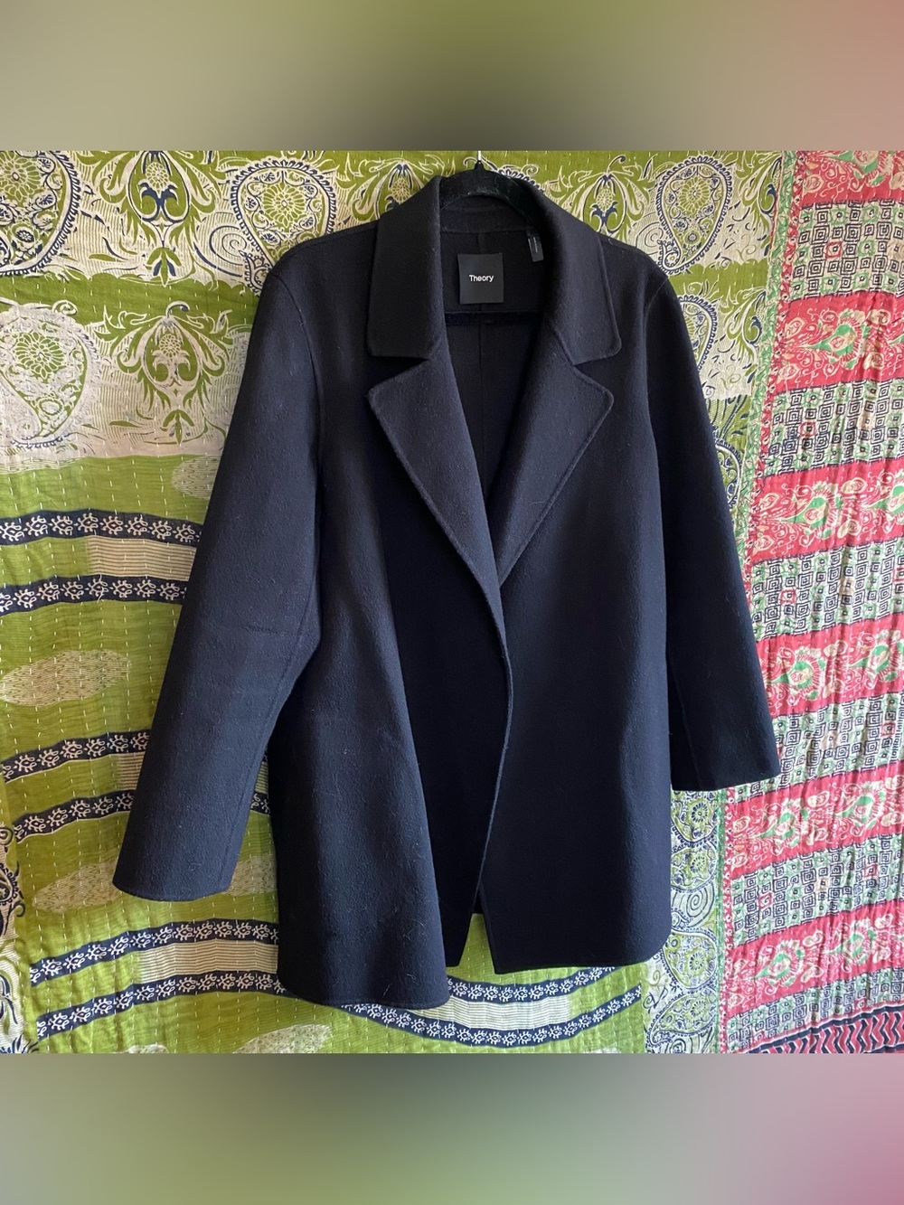 Theory Black Clairene in Double-Face Wool/ Cashmere Coat Large Quiet Luxury - Picture 7 of 16